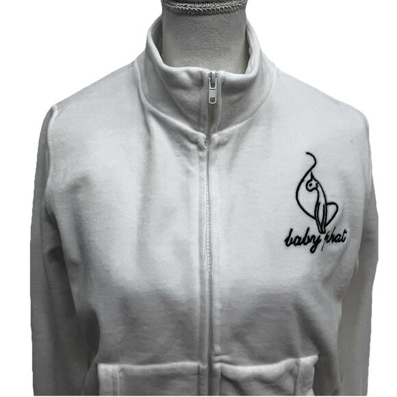 Baby Phat White Velour Womens Zip Up Track Jacket Medium Embroidered Cat Logo - Picture 5 of 7